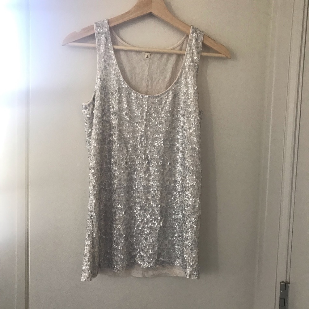 J. Crew Cotton Linen Blend Sequin Tank Sz S